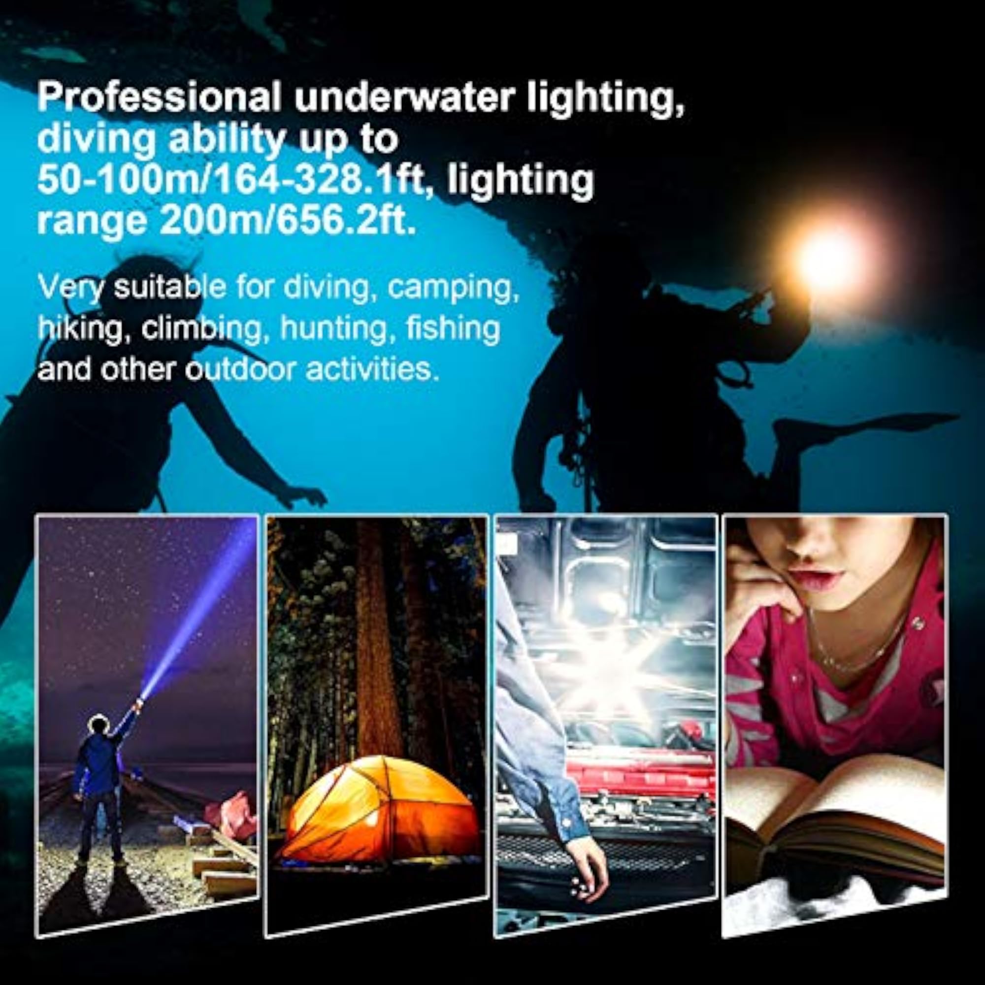 Lightweight IPX8 Waterproof Underwater Flashlight